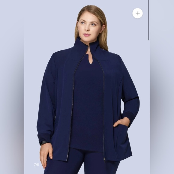 Mandela Modern zip up Scrub Jacket Navy Large item# 3Z - Picture 5 of 9